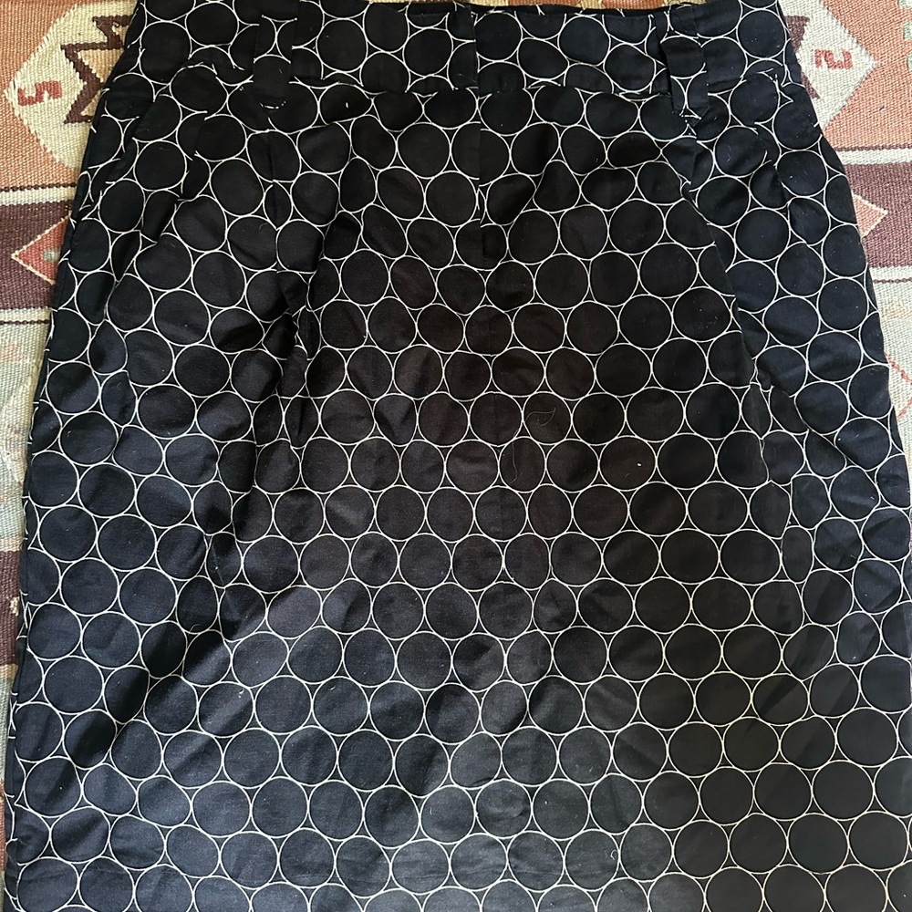 Black Size 16 Linen/Cotton Circle-Print Pencil Skirt with Pockets